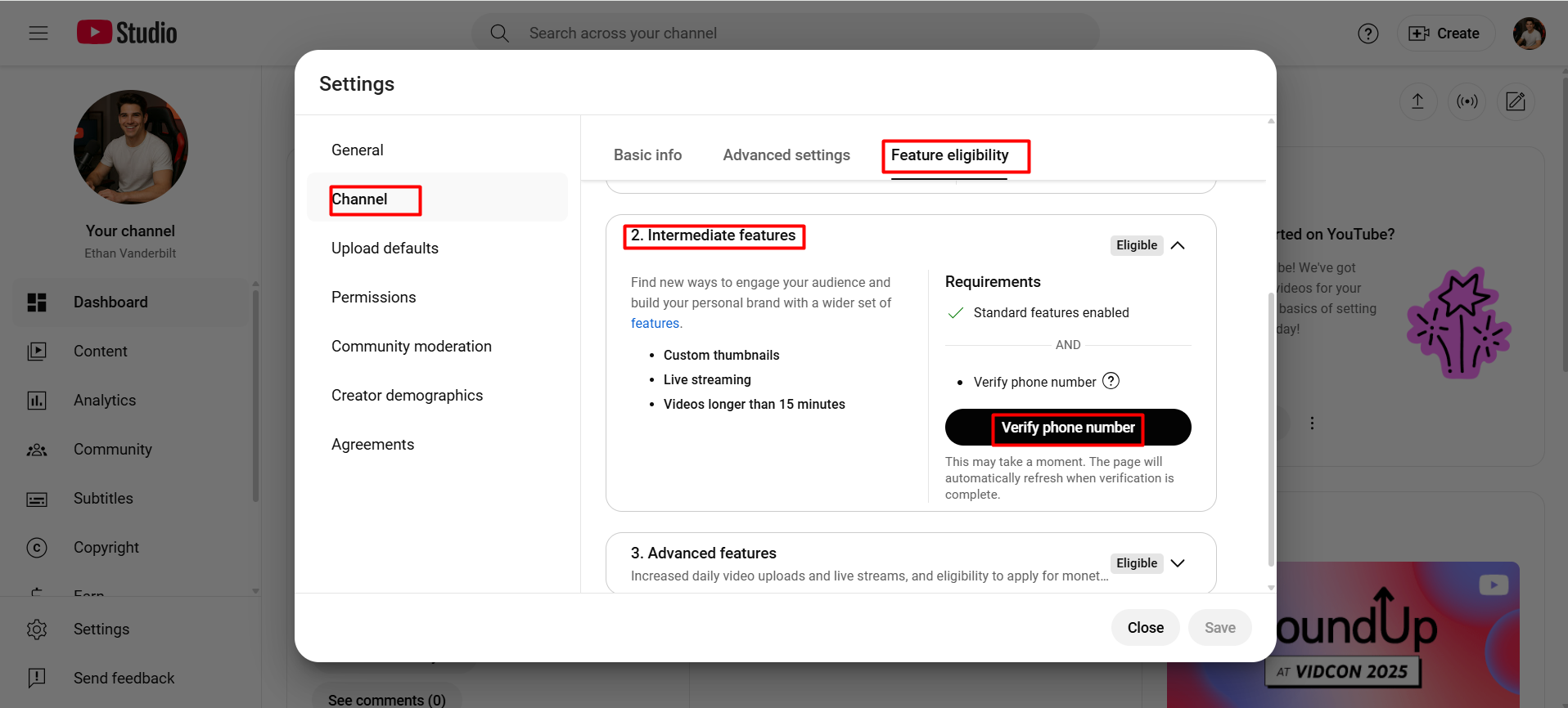 feature eligibility intermediate features