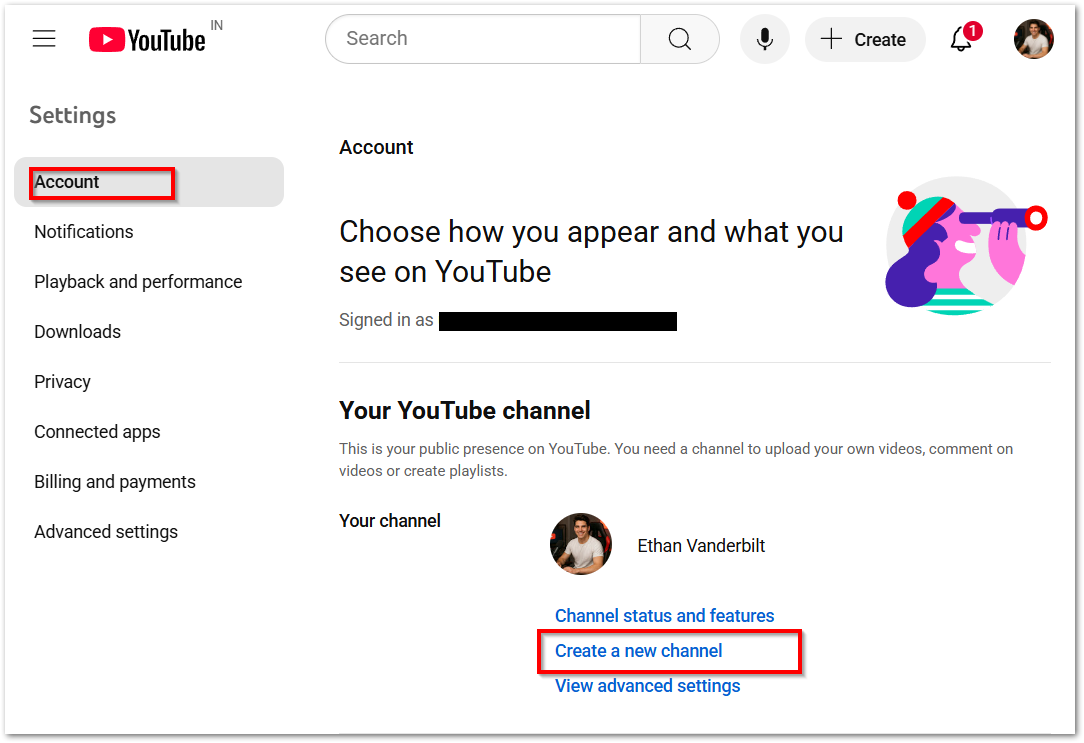 Interface to create a new channel as YouTube kids