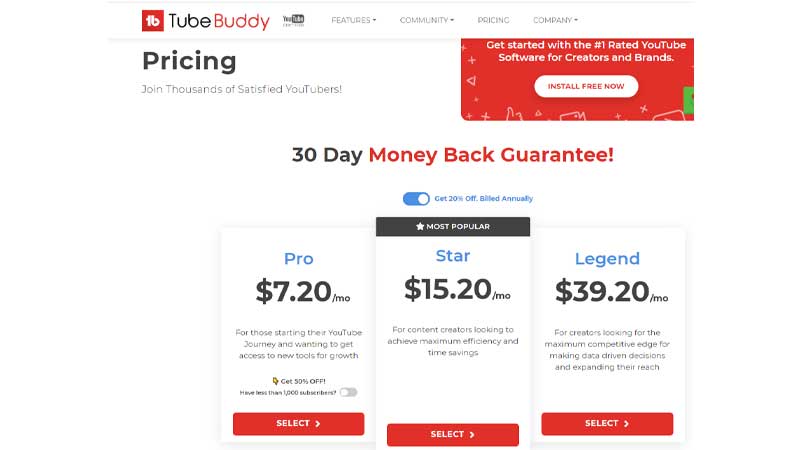Tubebudy-Pricing
