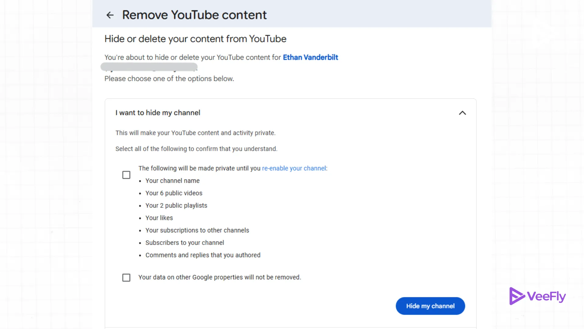Remove YouTube account