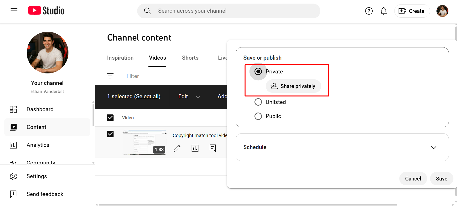 step 2 to share private YouTube video