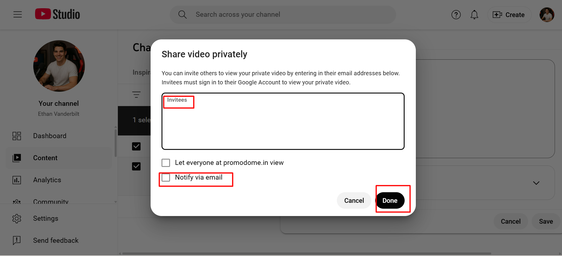 step 3 to share private YouTube video