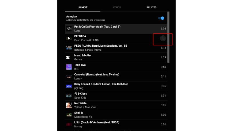 clear queue on YT music