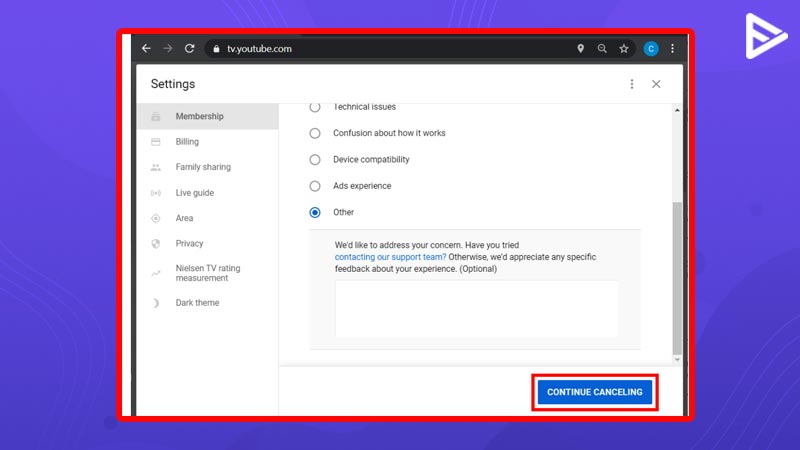 cancel Youtube TV subscription