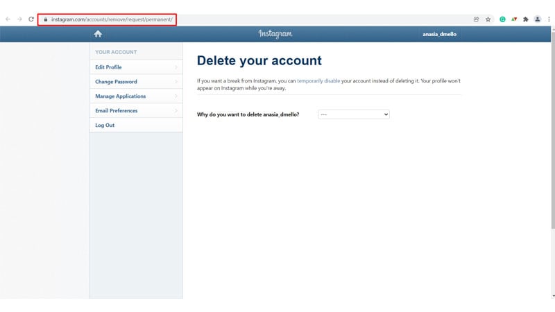 delete Instagram account