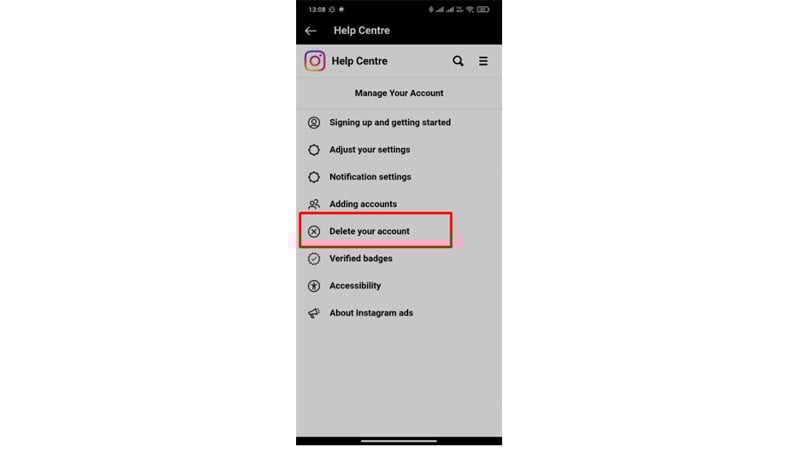 how to delete IG account on phone
