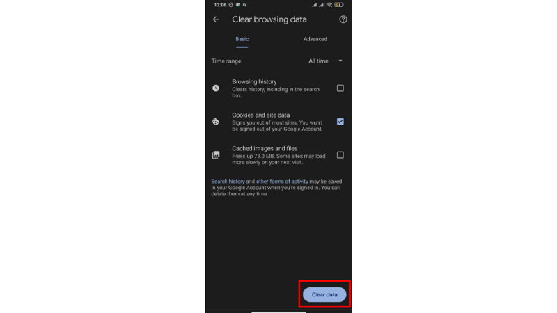 clear browsing data on smartphone