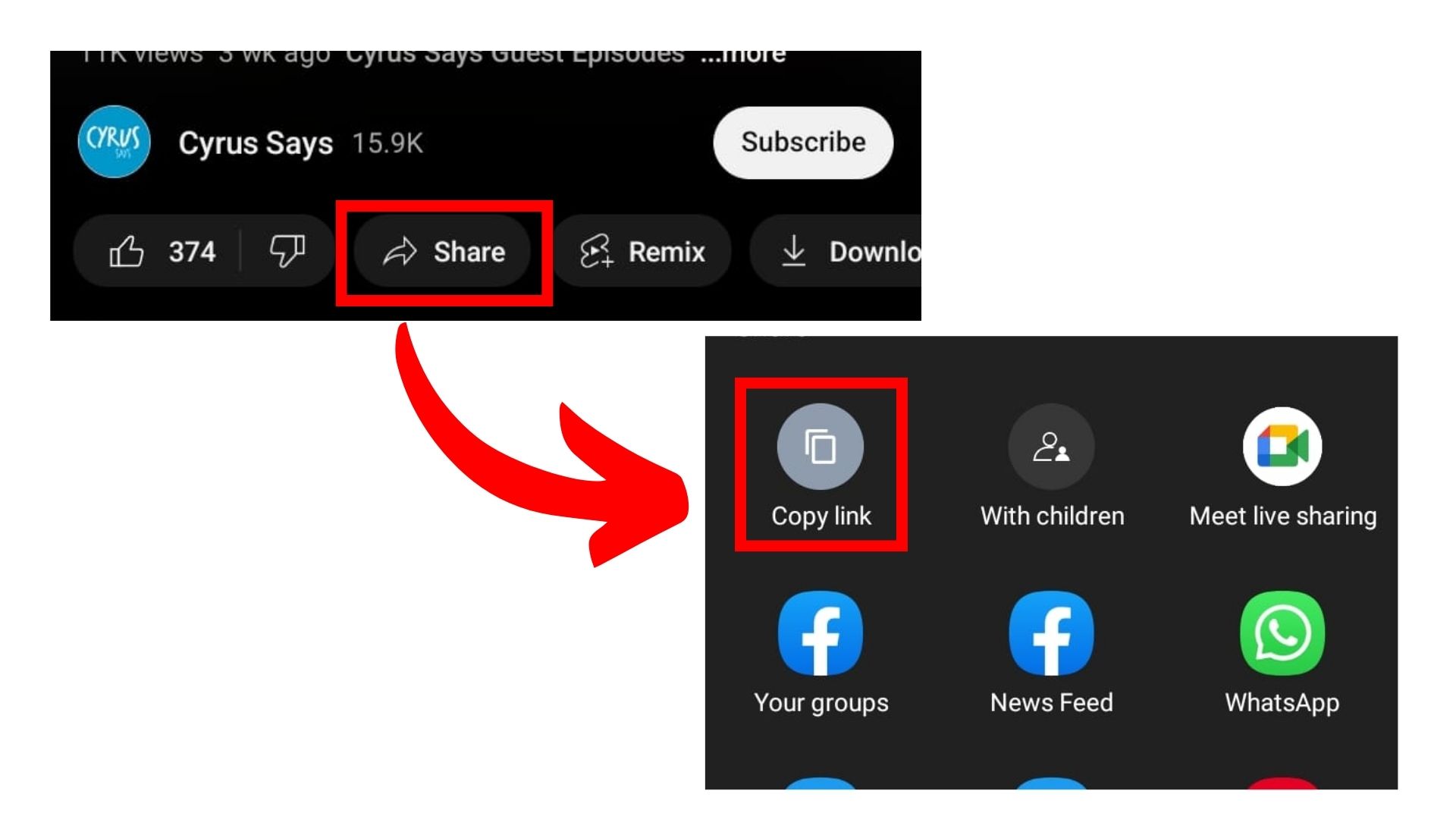 tap on the share icon and copy the link