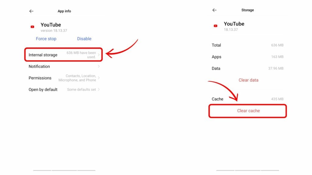 internal storage-delete cache-yt