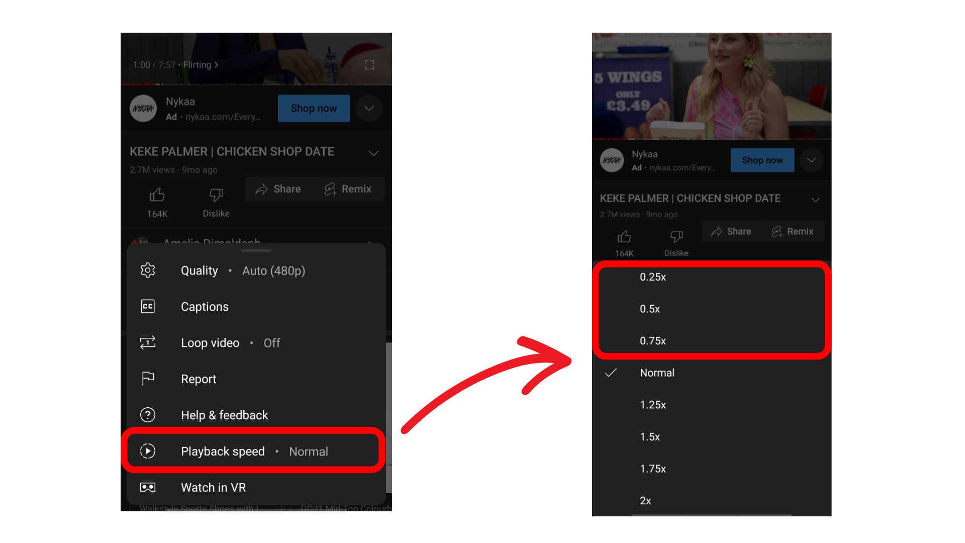 how to slow down a youtube video on mobile