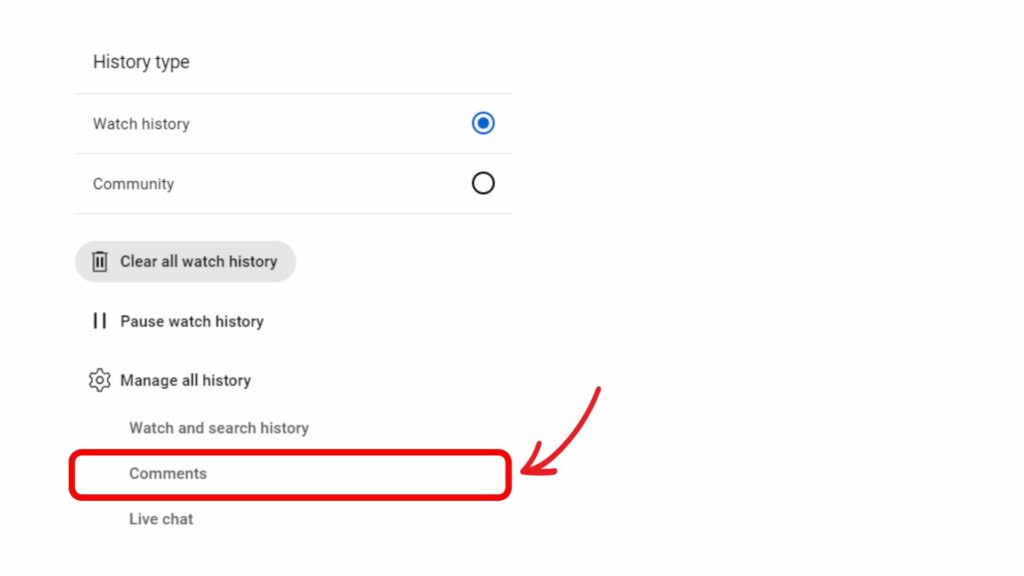 How to delete discount comment history on youtube