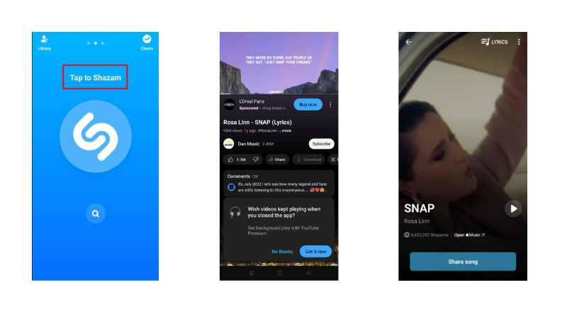 Shazam YouTube Music on Android
