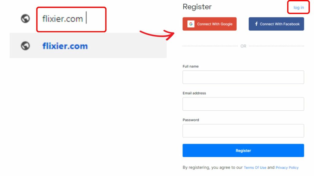 flixier-log in- youtube