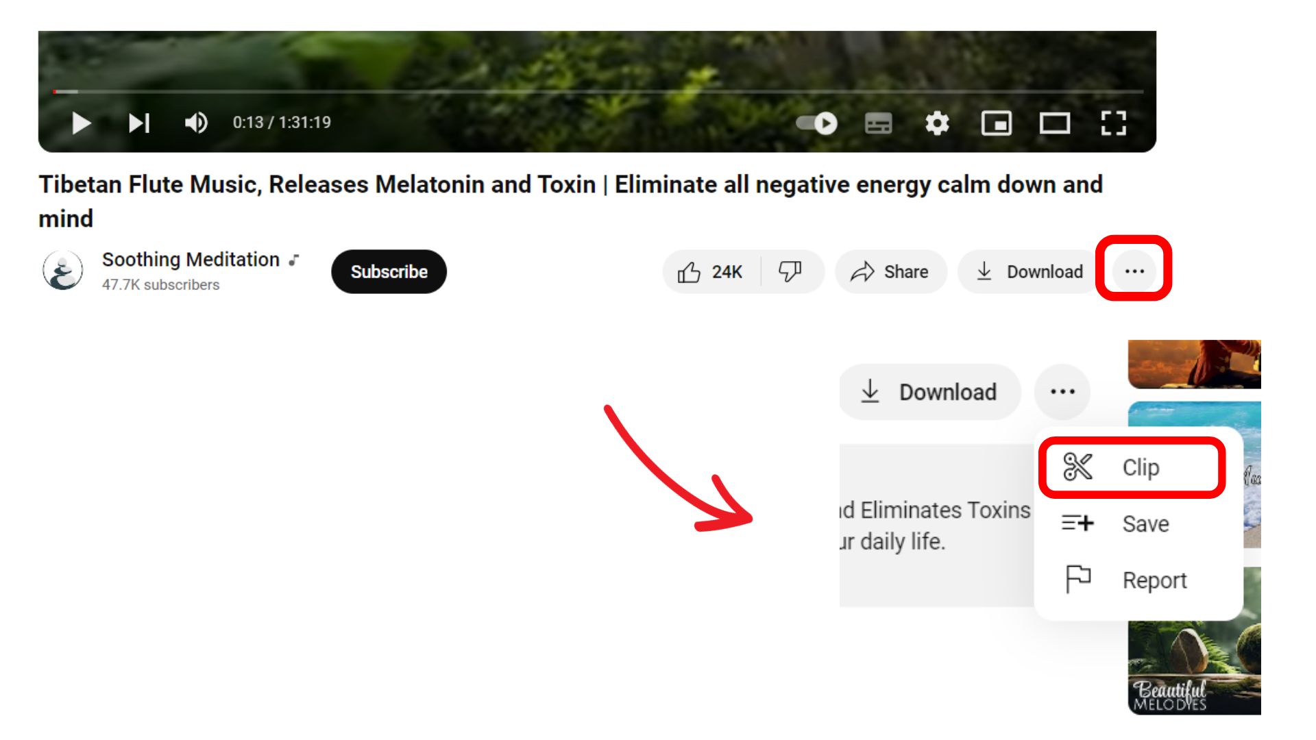 Click on three dot menu and select clip