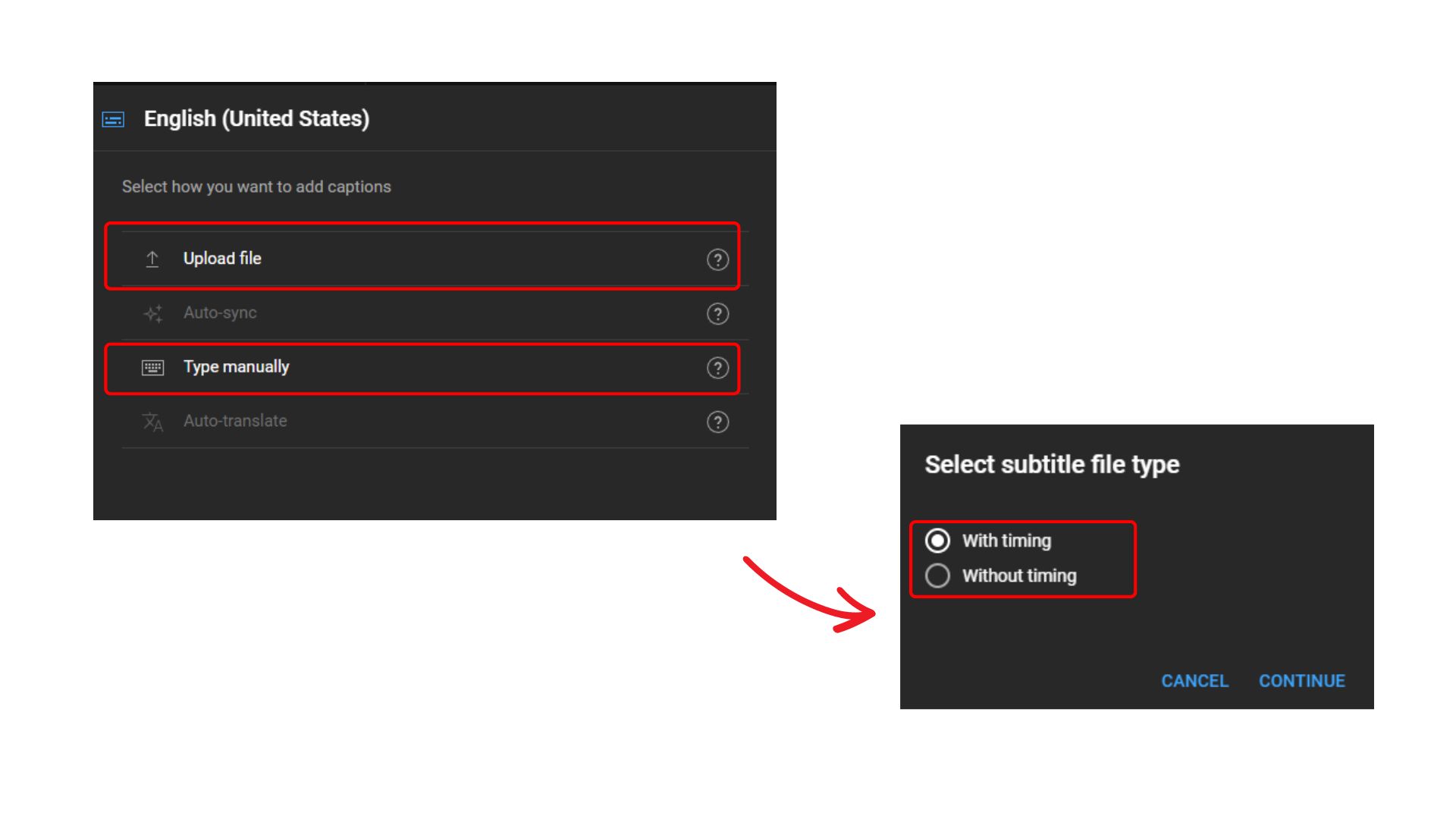 Upload file for YouTube subtitles