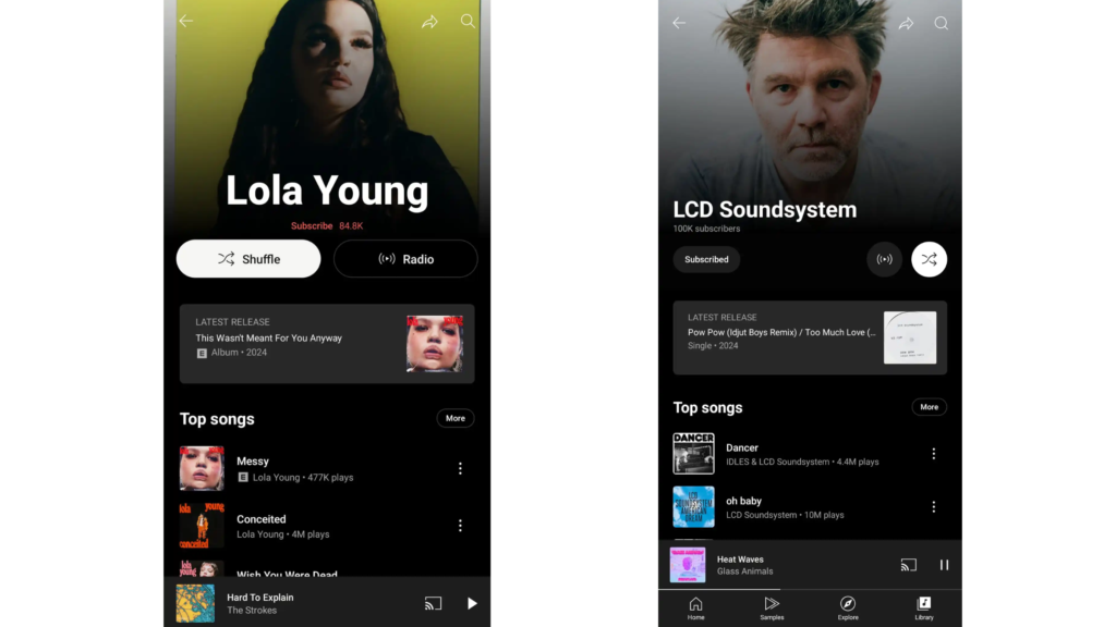 youtube music-artist page redesigned