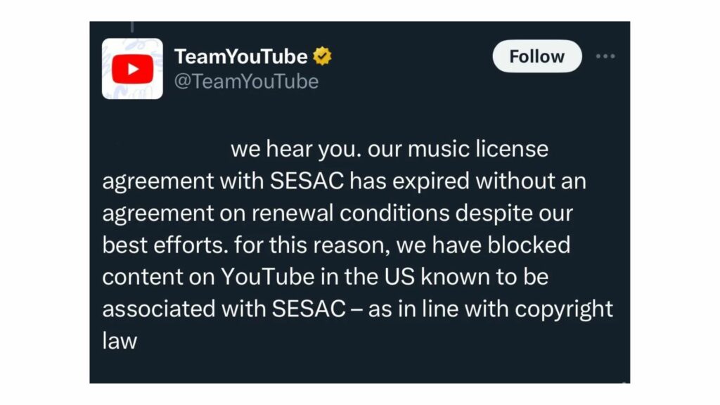 YouTube music restored-renew agreement 