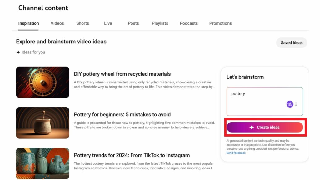 create ideas-YouTube AI tool