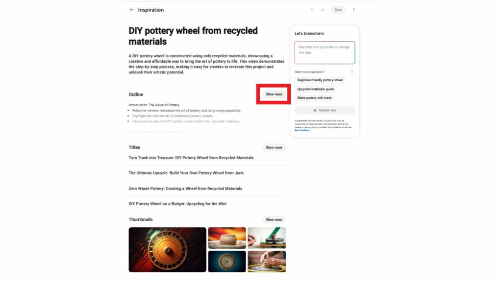 show more-YouTube AI inspiration tool