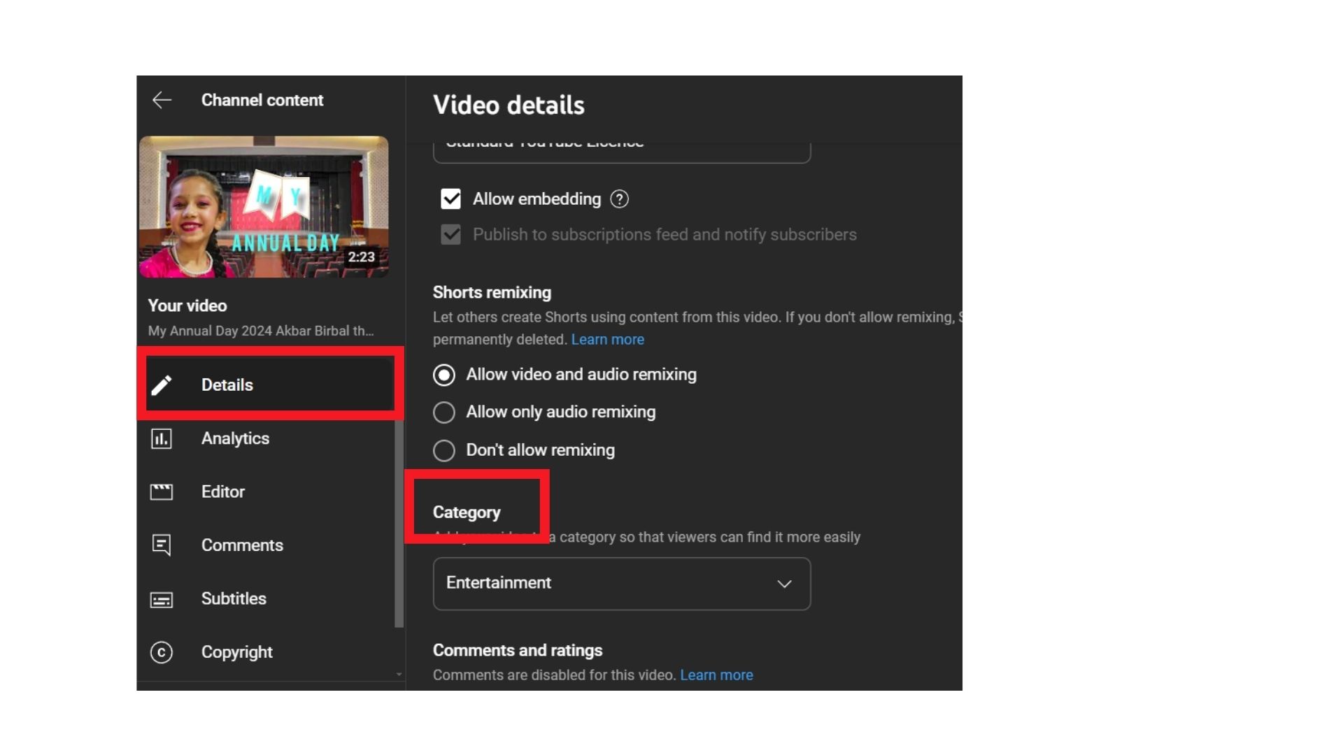 add category to yt video