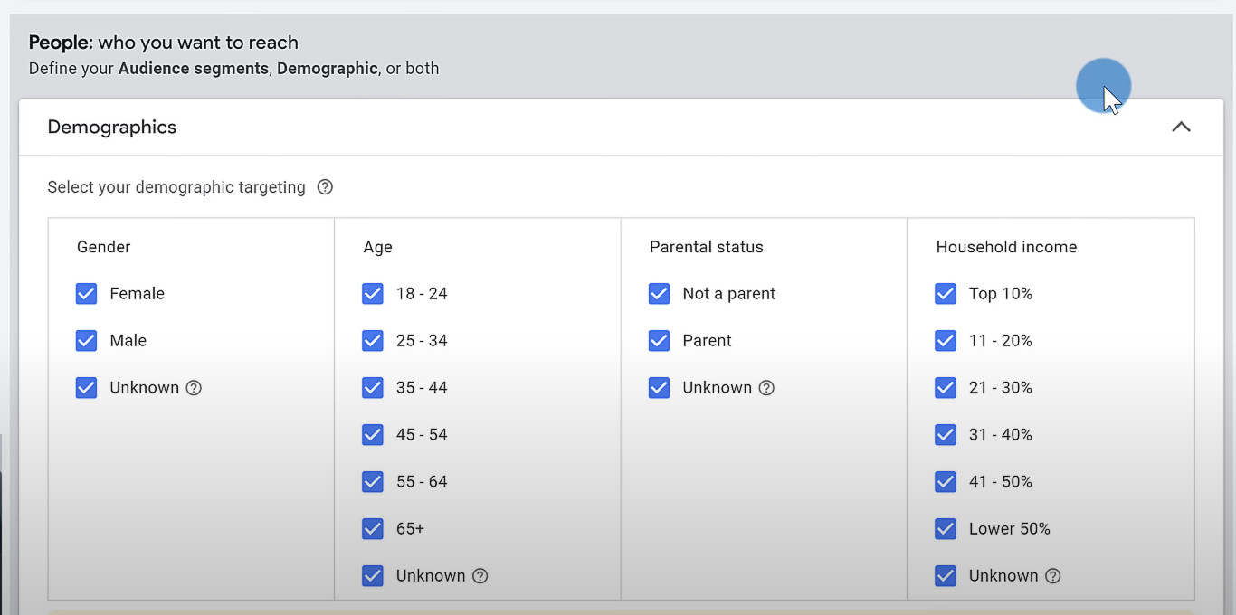 how to advertise your YouTube video using demographics in google ads