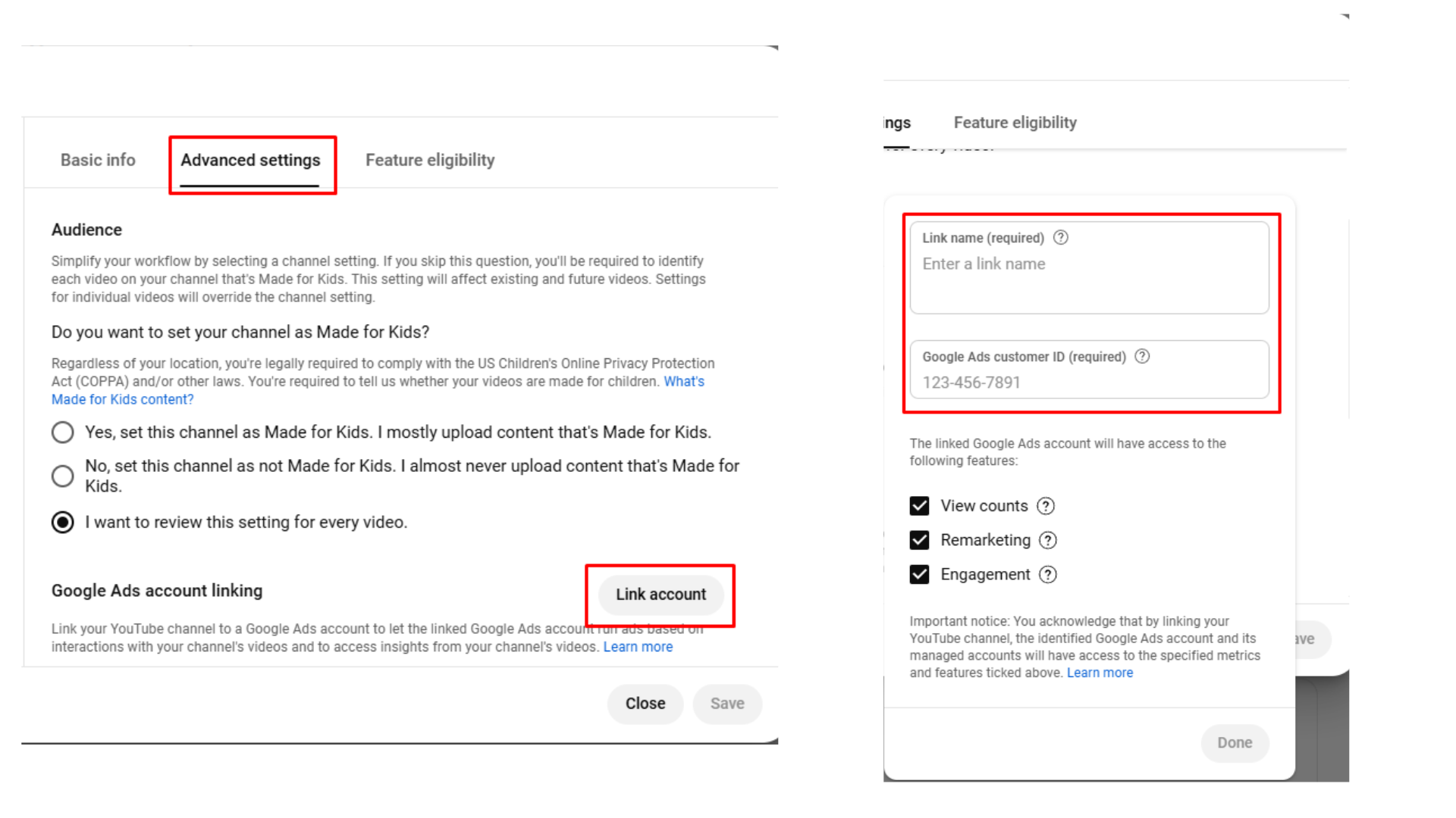 Enter credentials to link Google Ads