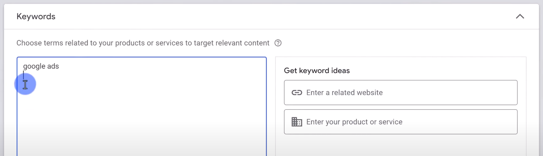 add keywords for ad content in google ads