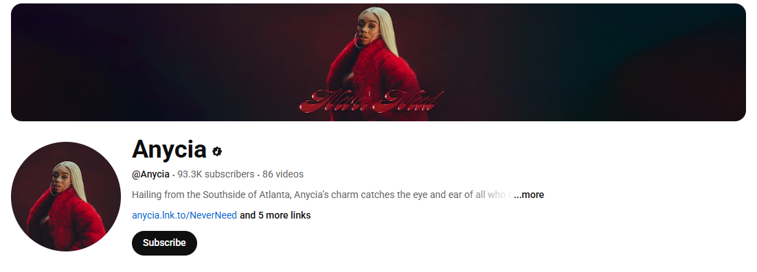 anycia youtube channel page