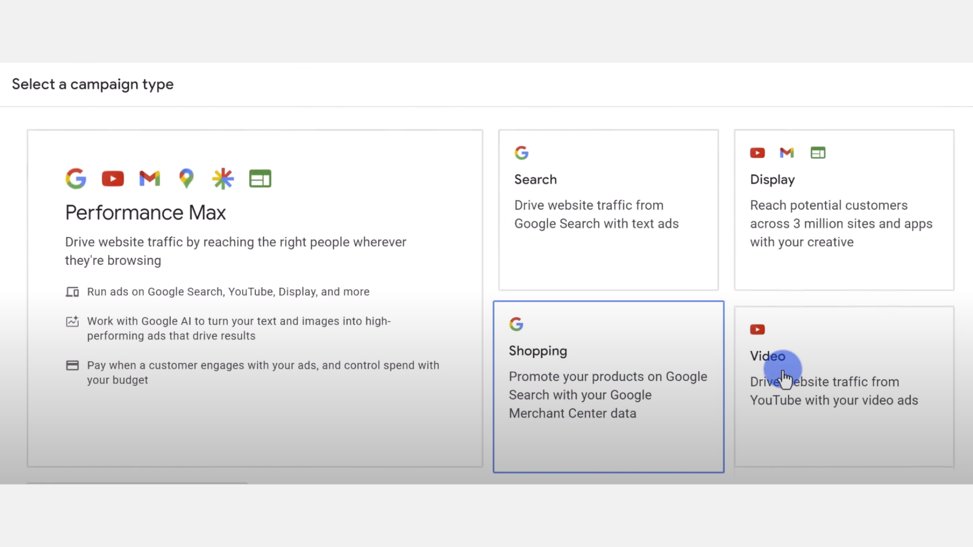 how to advertise your YouTube video using campaign types in google ads