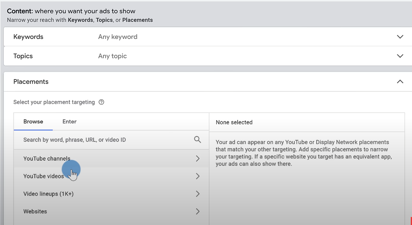 ads placement using google ads
