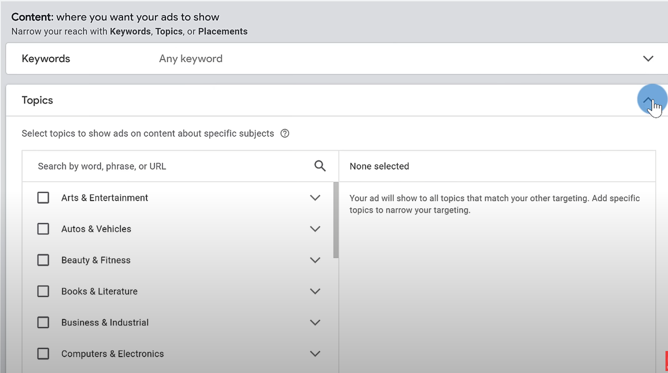 topics in google ads