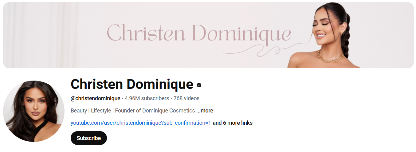 Christen Dominique beauty content on YouTube 