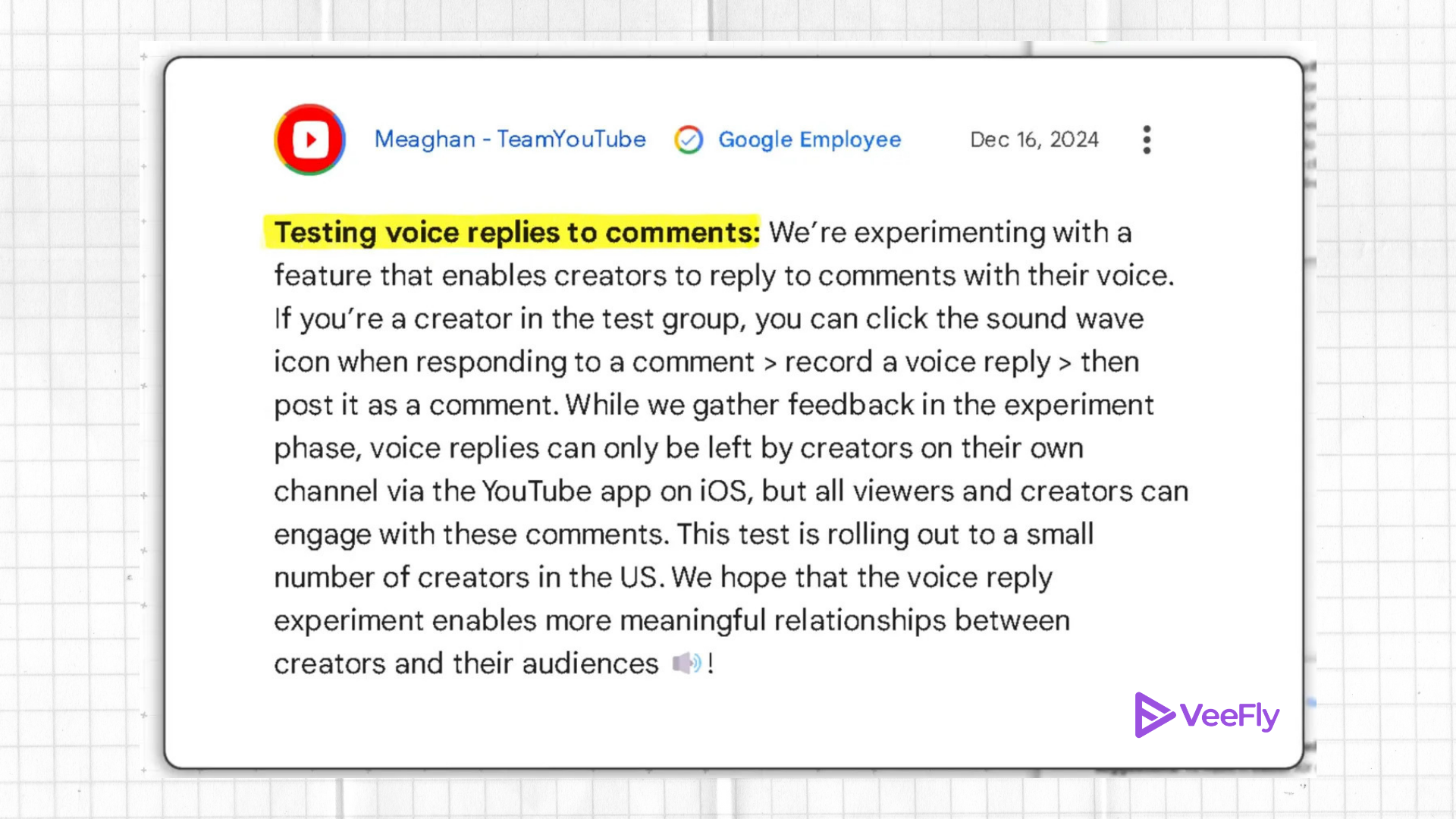 YouTube Voice Reply Feature