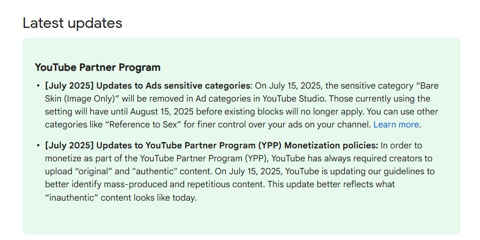 YouTube monetization policy, July 2025.