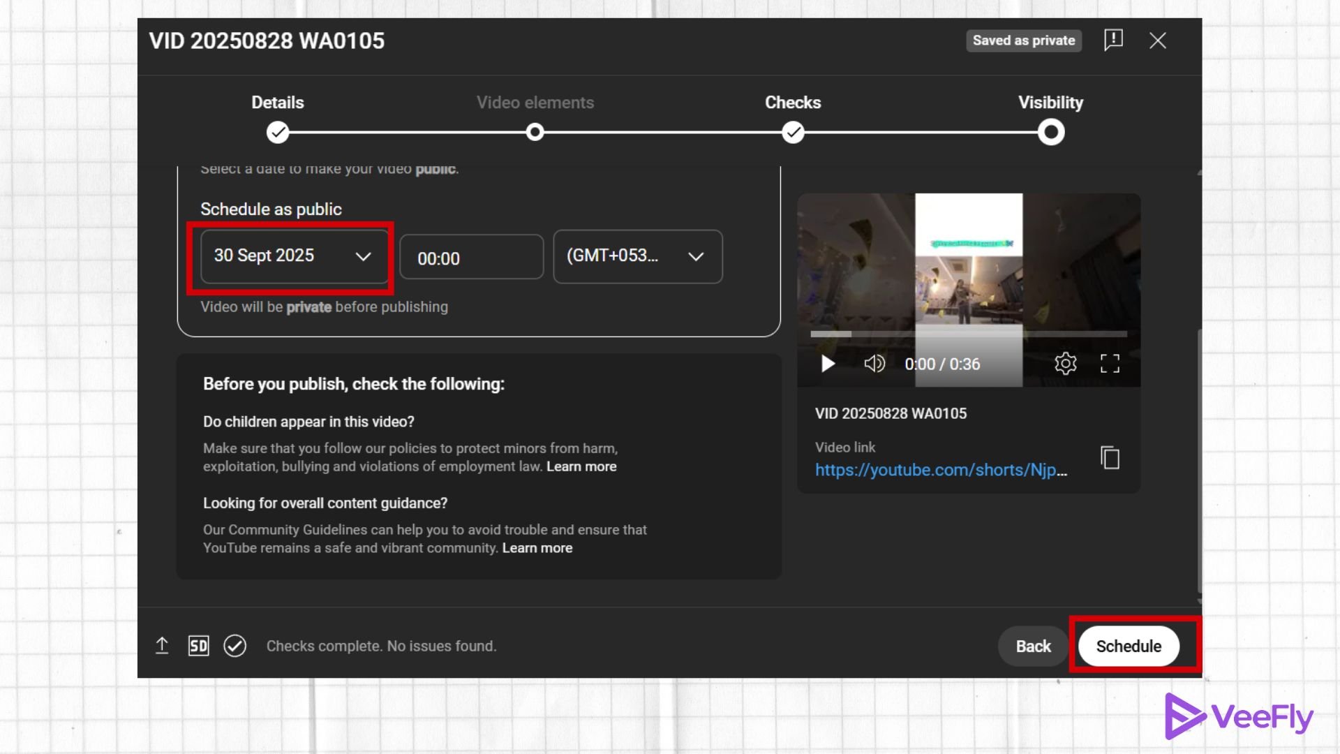 how to schedule a video on youtube