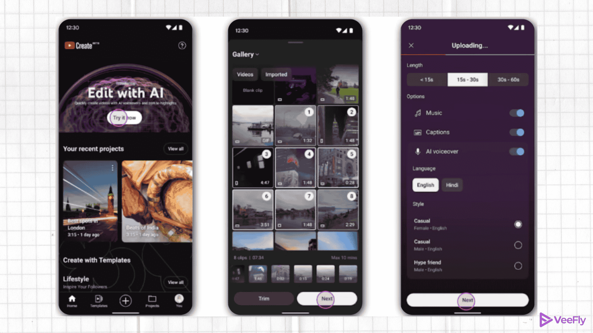 Edit with AI feature in YouTube create app
