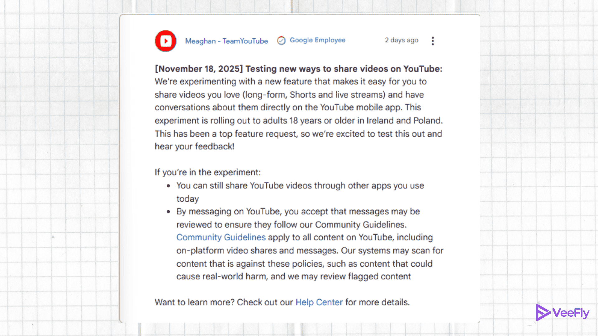YouTube direct message feature
