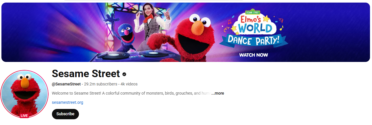 YouTube channel of sesame street streaming on YouTube kids and YouTube platform