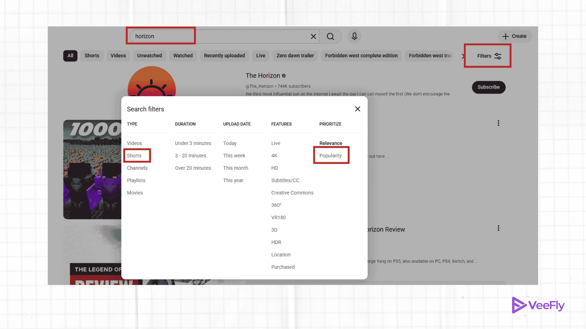 YouTube search filters