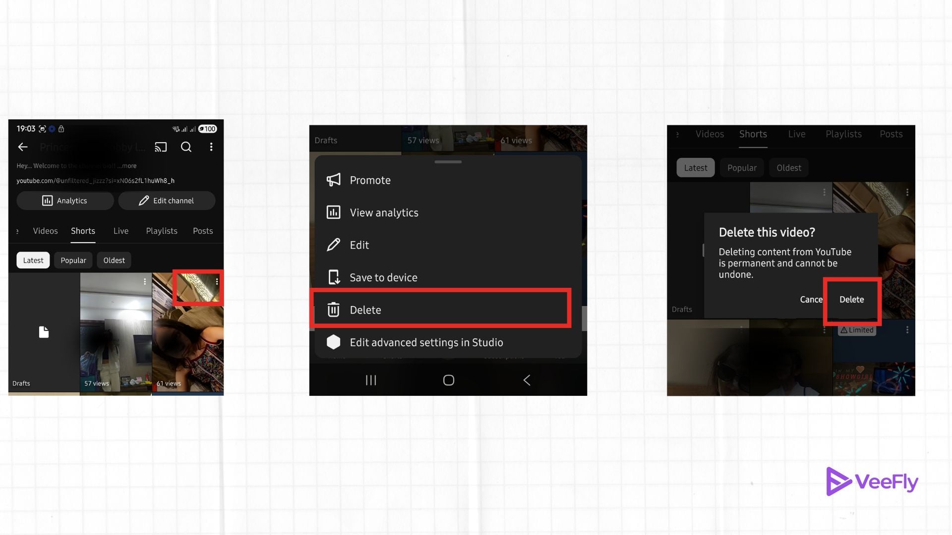 steps to delete yt video