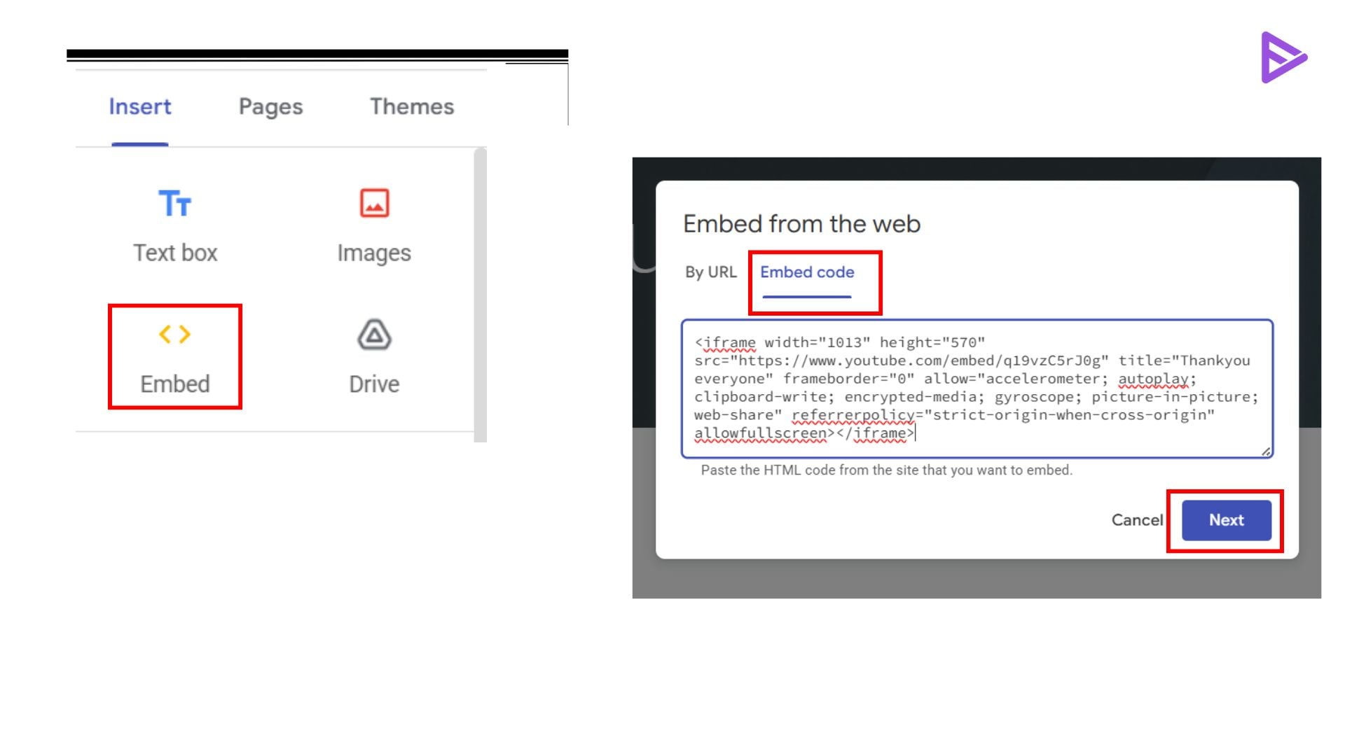 add video to google sites using embed code