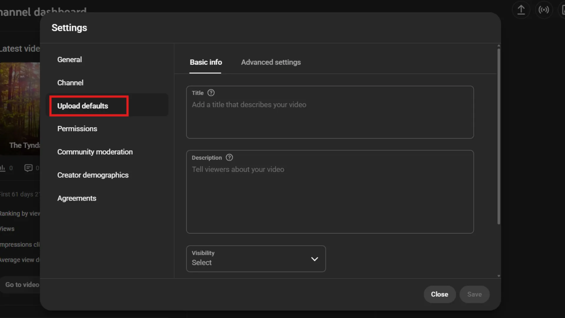 Upload defaults advance settings YouTube