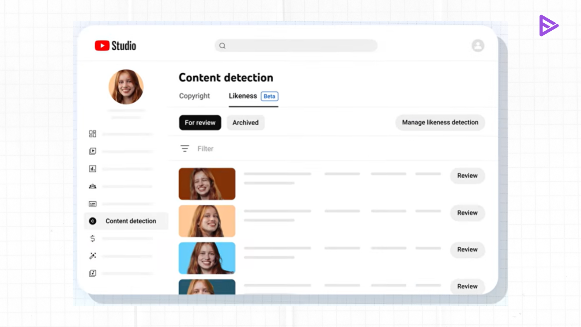 AI Likeness detection tool in YouTube Studio. 