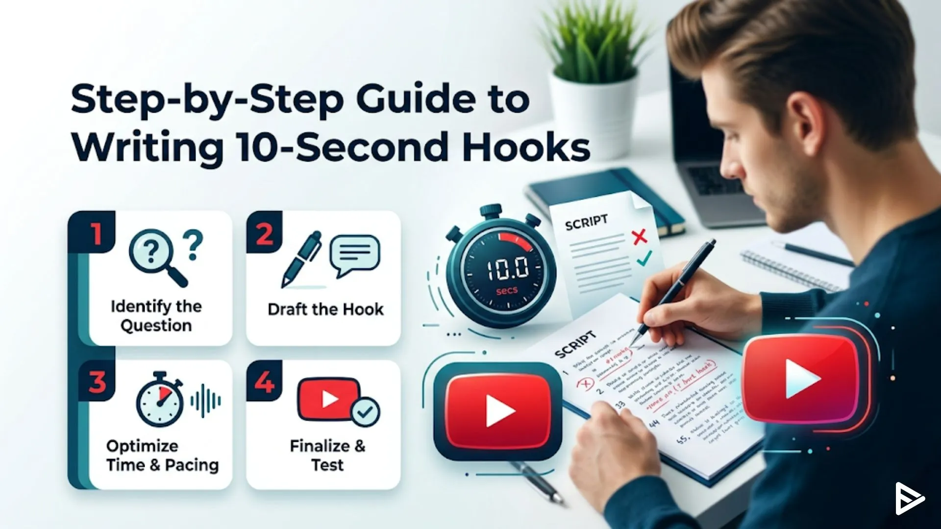 An image showcasing steps for YouTube script for 10 second hook