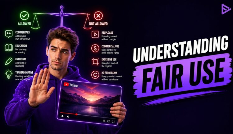 Creator reviewing copyright and fair use rules before uploading a YouTube video