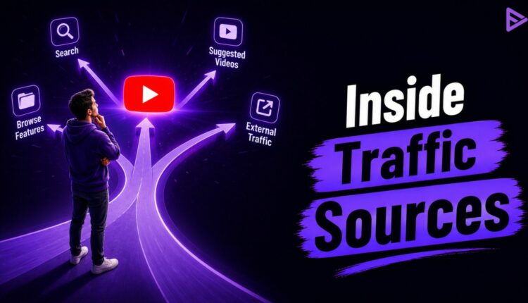 YouTube Studio traffic source breakdown showing Browse Features, Search, and Suggested Videos