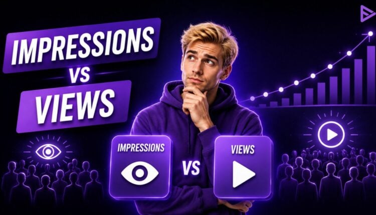 YouTube Studio Analytics showing impressions and views side by side