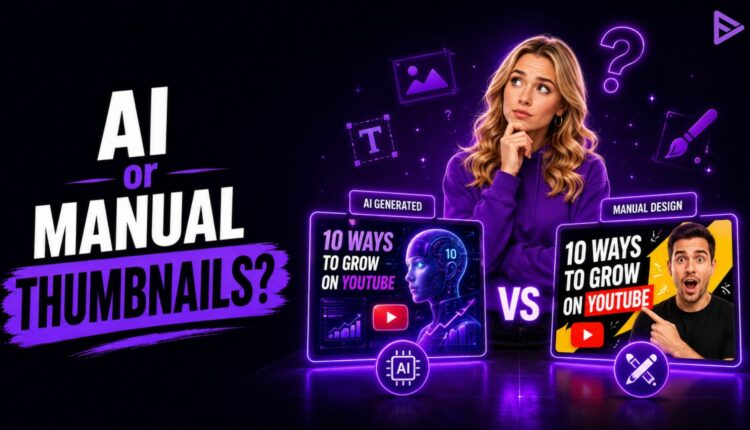 AI-generated YouTube thumbnail next to a manually designed version
